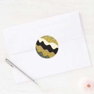 Sticker Rond Vague Abstraite Dorée Moderne Luxe Tendance