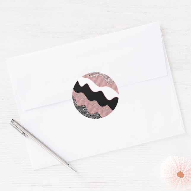 Sticker Rond Vague Abstraite rose Gold Rose Glam moderne tendan (Enveloppe)