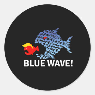 Sticker Rond Vague Bleue 2024 Gros Poissons Amusants Mangez Pet