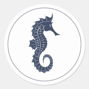 Sticker Rond Vague bleue Seahorse V2 Navy/Wht ID836