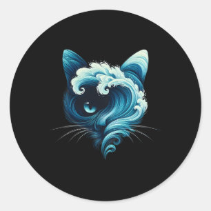 Sticker Rond Vague Bleue vintage De Chat Dames Bleu Chats Vague
