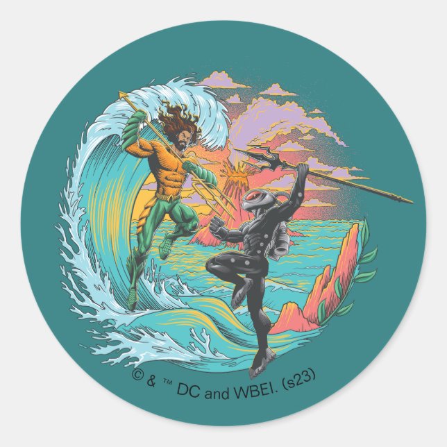 Sticker Rond Vague marémotrice Aquaman & Black Manta (Devant)