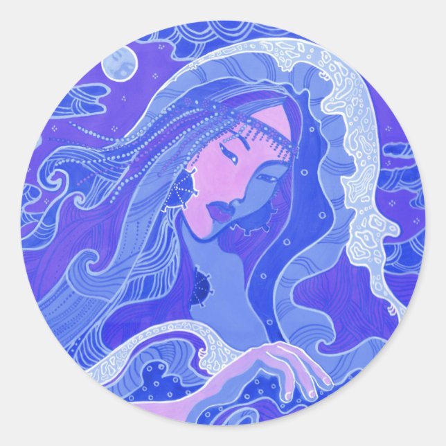 Sticker Rond Vague, Sirène, Imaginaire Art Asiatique fille, Ble (Devant)