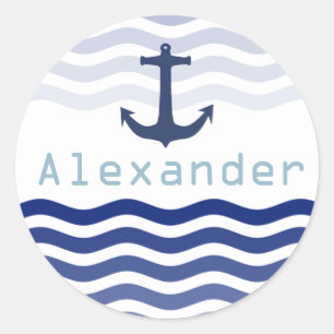 Sticker Rond Vagues de la marine nautique et nom personnalisé d