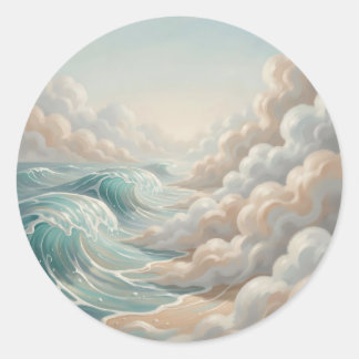 Sticker Rond Vagues océaniques sereines paysage marin ciel nuag