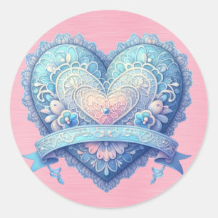 Sticker Rond Valentin bleu et rose