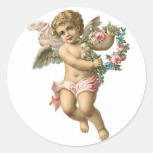 Sticker Rond Valentine Cherub, Victorienne vintage