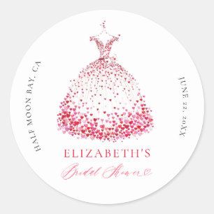Sticker Rond Valentine Coeurs robe Bow Élégante Fête des mariée