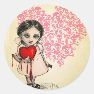 Sticker Rond Valentine fille malveillante