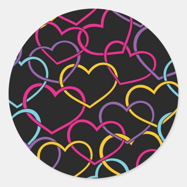 Sticker Rond Valentine Motif avec Coeurs de couleurs (Devant)