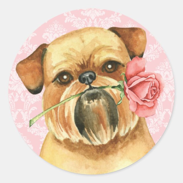 Sticker Rond Valentine Rose Bruxelles Griffon (Devant)