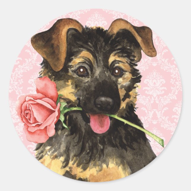 Sticker Rond Valentine Rose GSD (Devant)