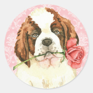 Sticker Rond Valentine Rose St. Bernard