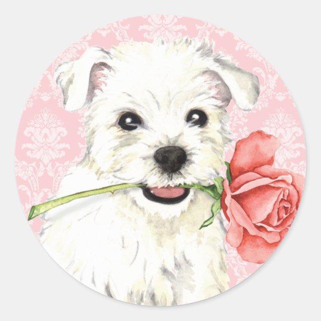 Sticker Rond Valentine Rose Westie (Devant)