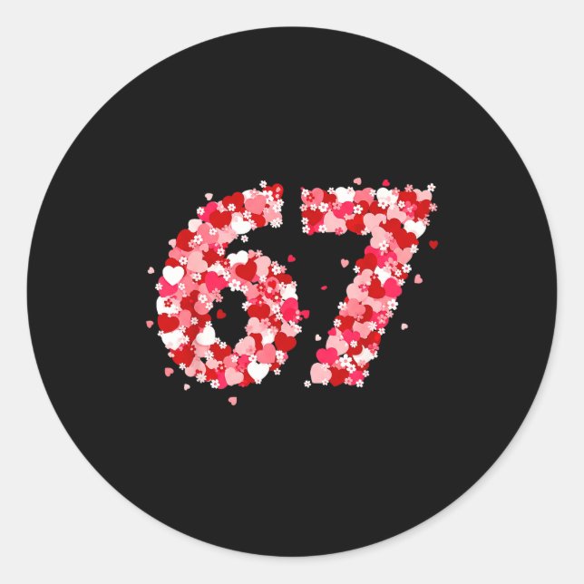 Sticker Rond Valentine’s Day 67 Meme With Hearts Funny Six Seve (Devant)