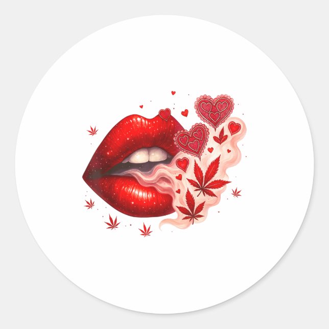 Sticker Rond Valentine’s Day Weed Lover Stoner Babe  (Devant)