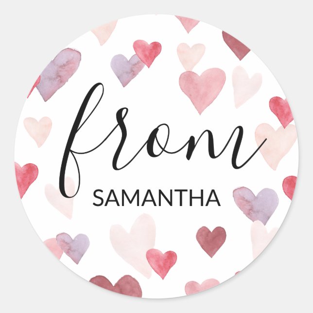 Sticker Rond Valentines Coeurs de jour Nom personnalisé Favoris (Devant)