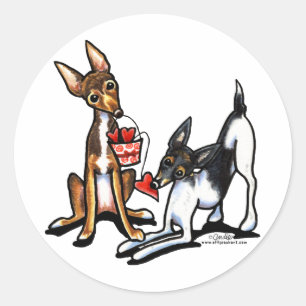 Sticker Rond Valentines d'amoureux de Rat terrier