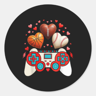 Sticker Rond Valentines Day Boys Hommes Coeurs Jeu Basketball B