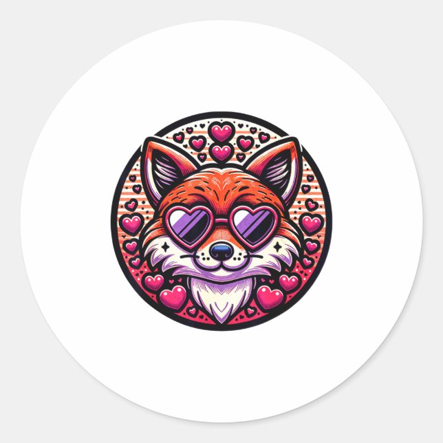 Sticker Rond Valentines Day Fox And Matching Couples Foxes  (Devant)