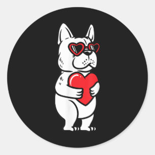 Sticker Rond Valentines Day French Bulldog Dog Love Frenchie Lo