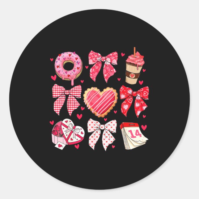 Sticker Rond Valentines Day Hearts Leopard Coquette Bow Women G (Devant)