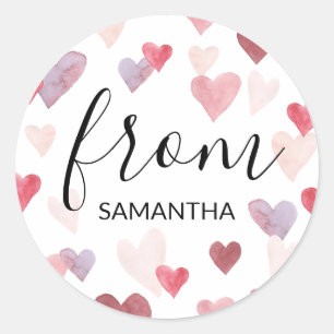 Sticker Rond Valentines Day Hearts Nom personnalisé Favoriser