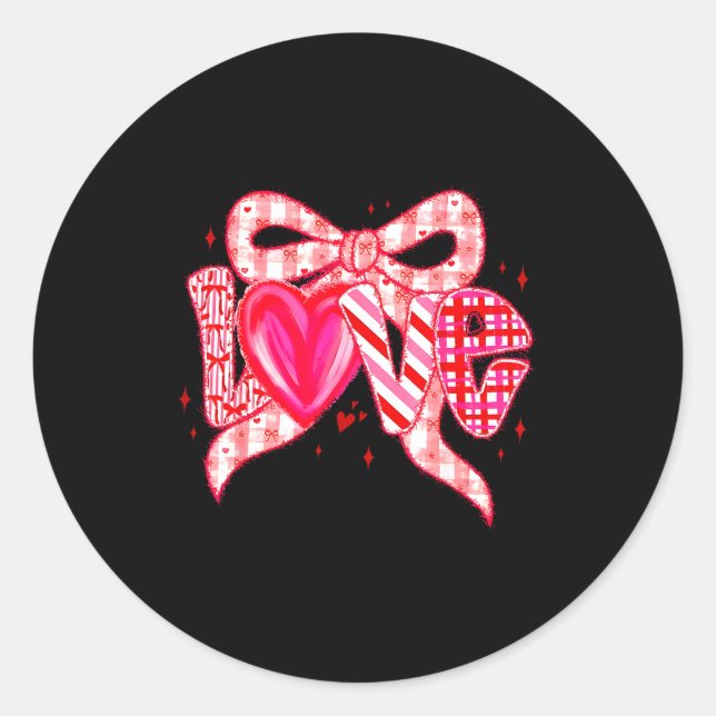 Sticker Rond Valentines Day Love Funny Coquette Bow Checkered N (Devant)