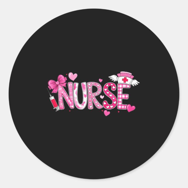 Sticker Rond Valentines Day Nurse Graphic Nk Patterns For Woman (Devant)