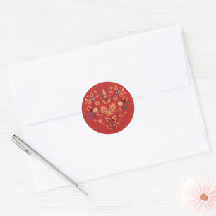 Sticker Rond Valentines de coeur nordique scandinave rouge