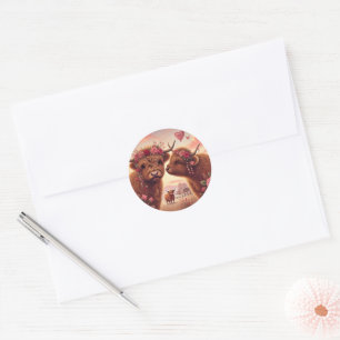 Sticker Rond Valentines de vache des Highlands
