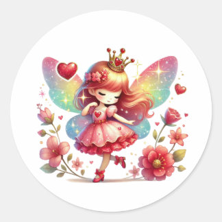 Sticker Rond Valentines Fée adorable
