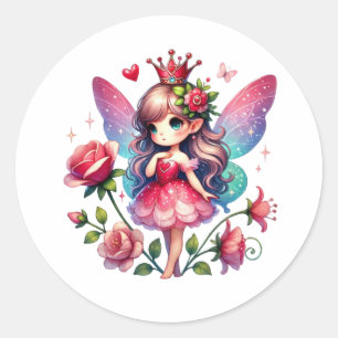 Sticker Rond Valentines Fée adorable