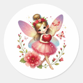Sticker Rond Valentines Fée adorable