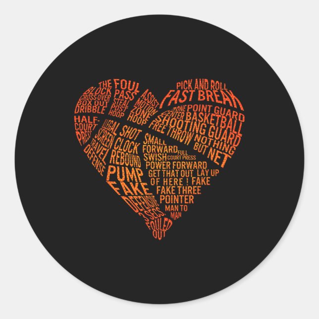 Sticker Rond Valentines Heart Basketball Hoops Romance Fun Bask (Devant)
