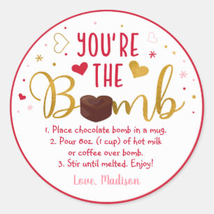 Sticker Rond Valentine's Hot Chocolate Bomb Rose Gold Heart