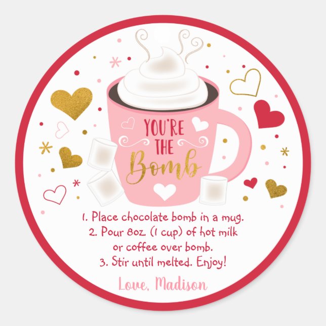 Sticker Rond Valentine's Hot Chocolate Bomb Rose Gold Heart (Devant)