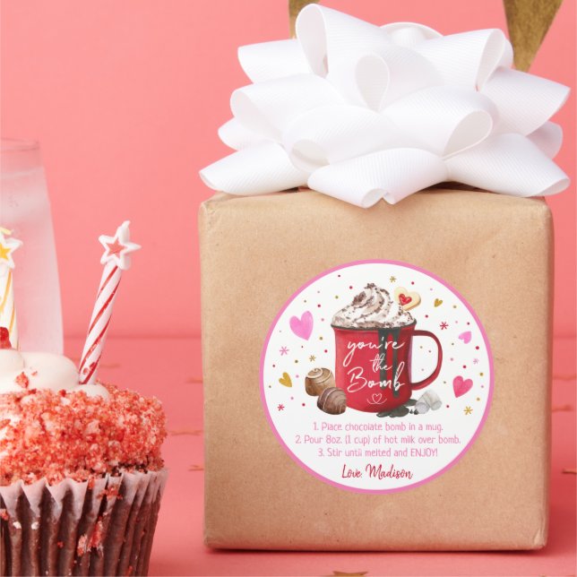 Sticker Rond Valentine's Hot Chocolate Bomb Rose Gold Hearts (Fête)