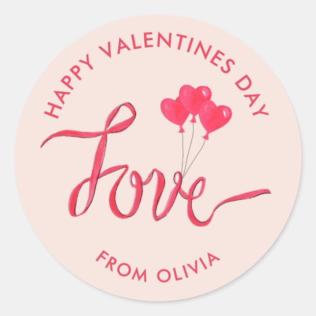 Sticker Rond Valentines jour aquarelle ballons coeur Amour (Devant)
