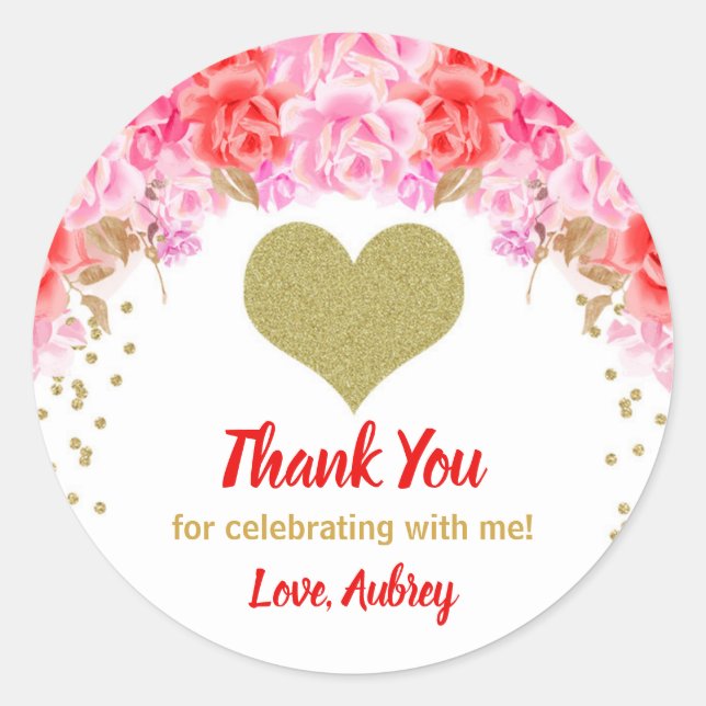 Sticker Rond Valentines jour autocollants, Coeur anniversaire (Devant)