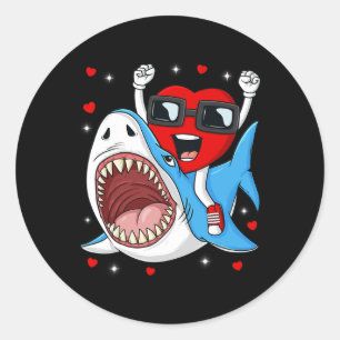 Sticker Rond Valentines Jour Coeur équitation Requin amusant En