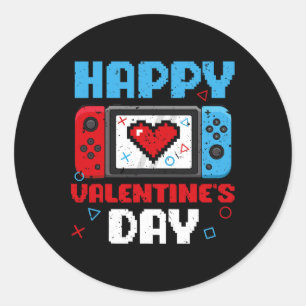 Sticker Rond Valentines Jour Contrôleur Vidéo Jeu Coeur Garçons