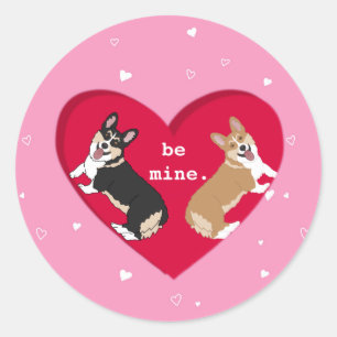 Sticker Rond Valentines Jour Corgi XOXO Be Mine
