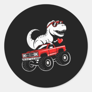 Sticker Rond Valentines Jour Dinosaure Monster Camion Garçons E