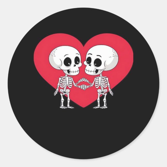 Sticker Rond Valentines Jour Drôle Skeleton Coeur main (Devant)