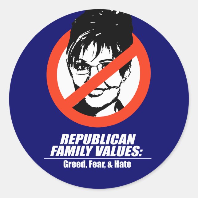 Sticker Rond Valeurs républicaines - cupidité, peur et haine (Devant)
