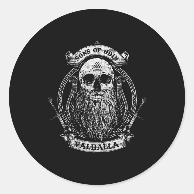 Sticker Rond Valhalla Odin Viking Motif (Devant)