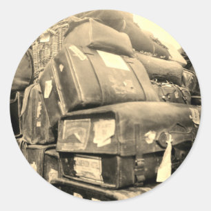 Sticker Rond VALISE de CHARIOT de ROUTIER de BAGAGE de VOYAGE