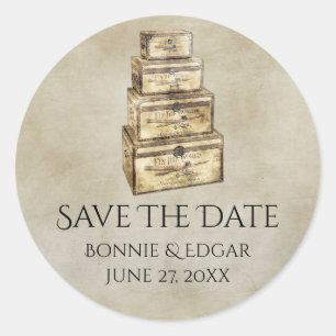Sticker Rond Valises vintages Enregistrer L'Autocollant Date
