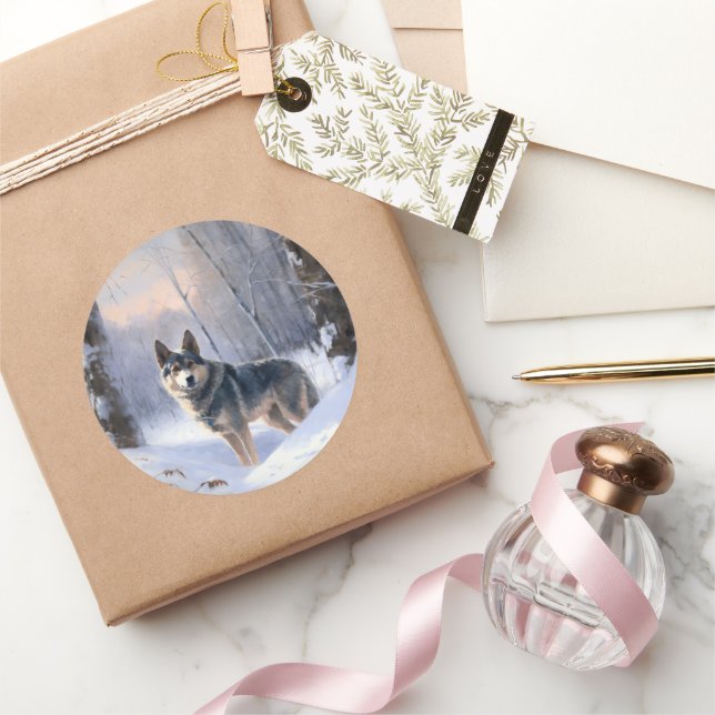 Sticker Rond Vallhund suédois Laisser neiger Noël (Cadeaux)